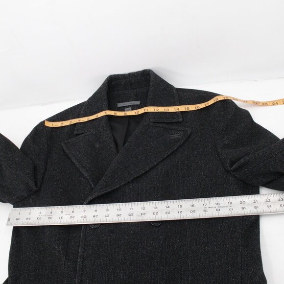 John Varvatos overcoat Men's 42 Double Breasted Wool Blend Herringbone coat peak - Picture 10 of 16